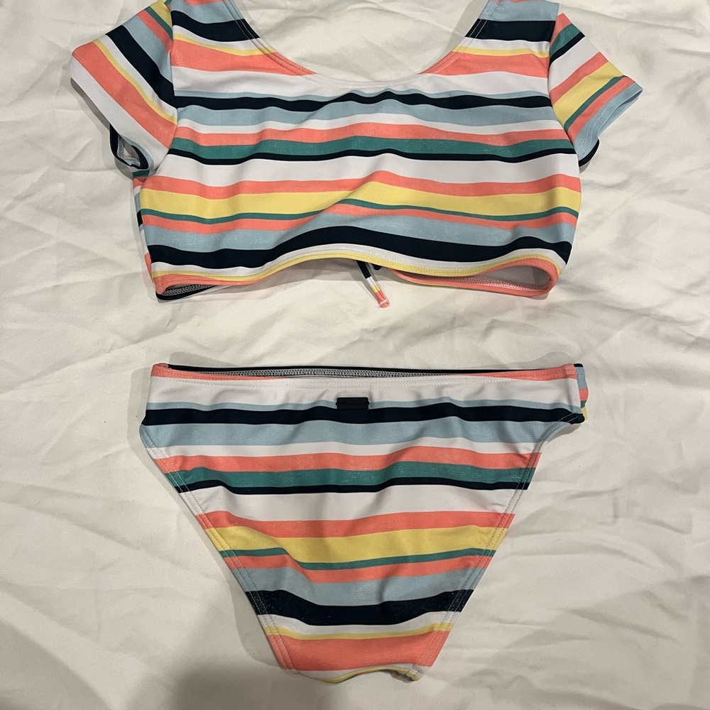 Roxy Girls Two-Piece Striped Bathing Suit — Size 8 — Nearly new